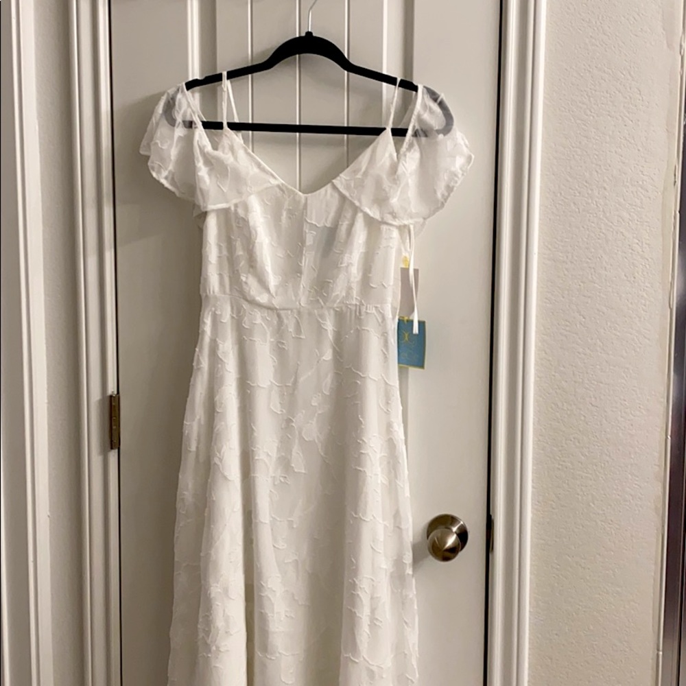 White floral CeCe dress- perfect for brides-to-be!